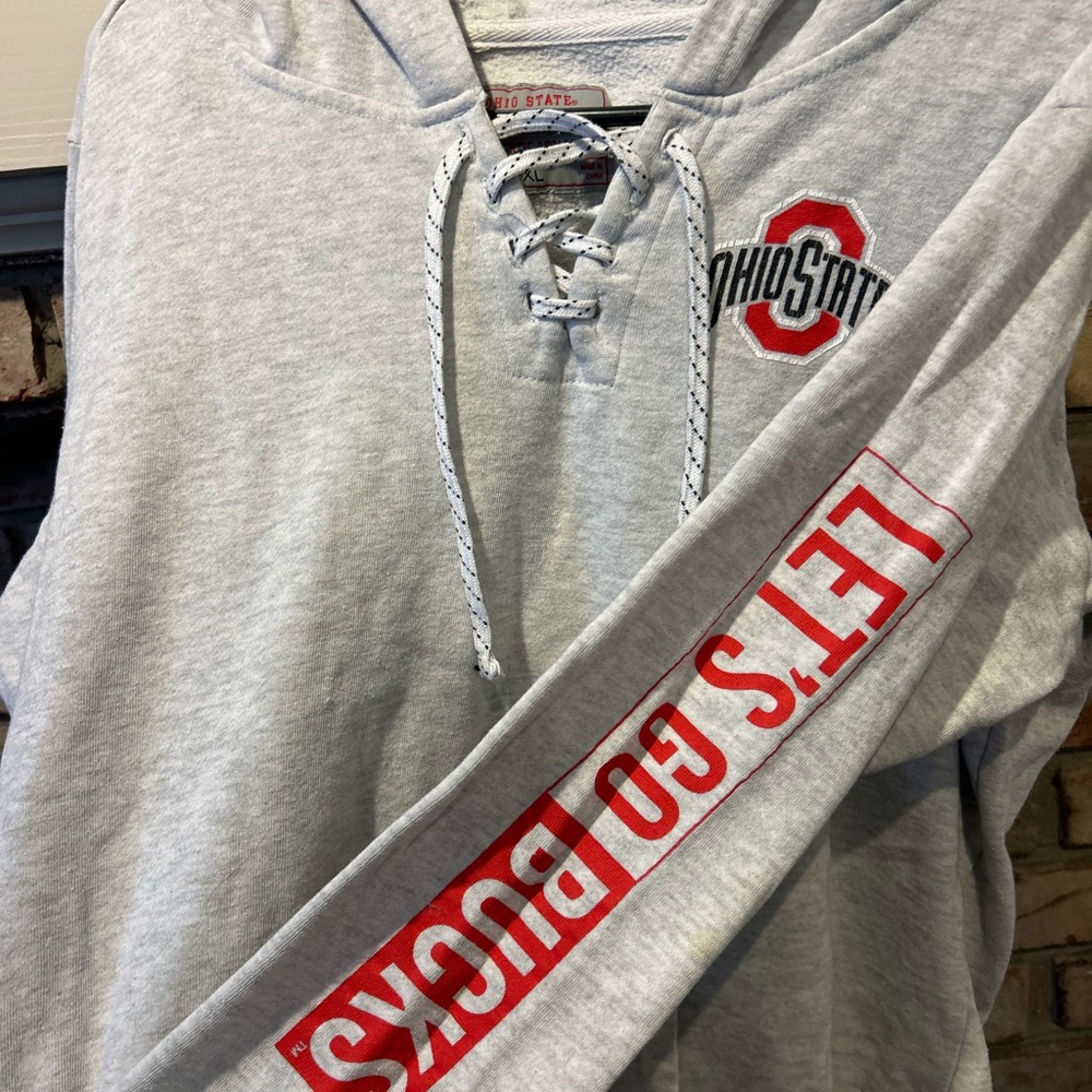 Ohio State Buckeyes Lace-Up Hockey Hoodie - Charcoal Grey Varsity Size XL
